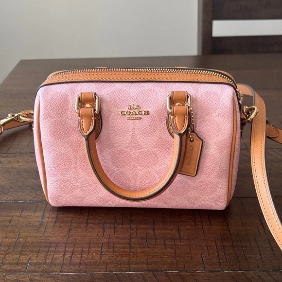 Coach Powder Pink Leather Mini Rowan Crossbody Bag - Picture 1 of 8